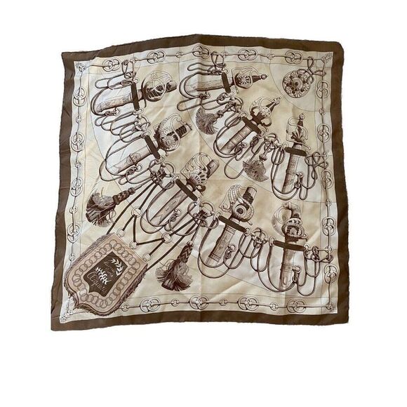 Hermès Cliquetis Scarf Chainlink Brown Cream Silk - Picture 1 of 7